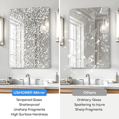 USHOWER 2-Pack Frameless Bathroom Mirrors for Over Sink, 24x36 Inch Rectangular Bathroom Mirrors with Rounded Corner, Shatterproof Mirror for Vanity, Bedroom, Entryway Upgraded & Remodel