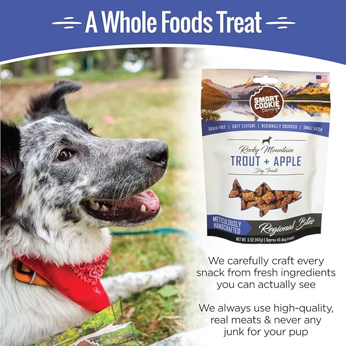 Smart Cookie All Natural Dog Treats - Trout & Apple - Training Treats for Dogs with Allergies, Sensitive Stomachs - Soft Dog Treats, Grain Free, Chewy, Human-Grade, Made in USA - 5oz, Pack of 3-Mewly Pet