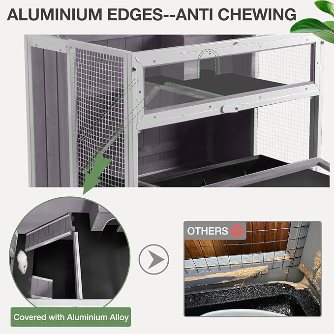 Guinea Pig Cage, Moveable Metal Frame Hamster Cage Anti-Chewing with Aluminium Alloy Edge, Hideouts, Ramps, Seesaws Chewing Toy, Deeper Pull-Out Leakproof Tray for Indoor Outdoor（White）-Mewly Pet