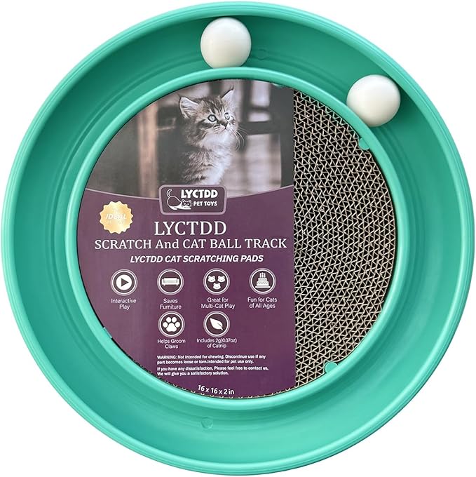 Interactive Cat Ball Track Toy for Indoor Cats, Cat Scratching Board & Exercise Set for Bored Indoor Adult and Kitten Mental & Physical Stimulation, with Spare Ball to Prevent Loss (Green)-Mewly Pet