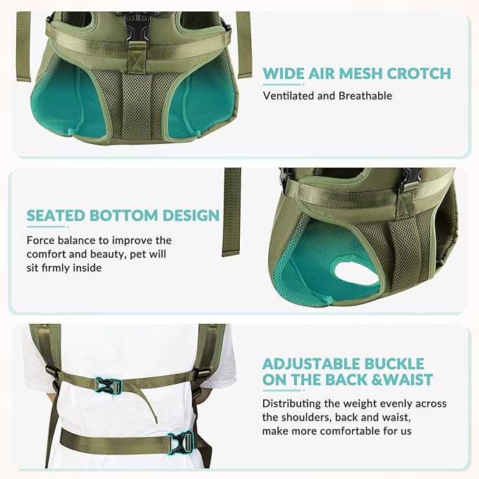 Lukovee Dog Backpack Carrier, Legs Out Easy-fit Dog Front Carrier for Small Medium Dogs, Adjustable Hands Free Dog Chest Carrier for Hiking Cycling (Green,X-Large)-Mewly Pet