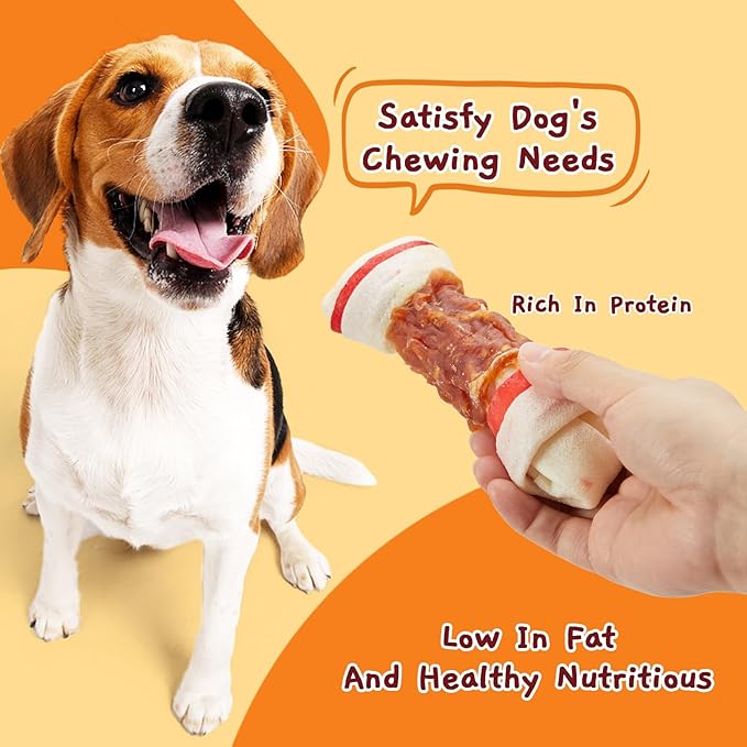 Jungle Calling Chicken Wrap Knotted Bones Dog Chews, Long Lasting Beefhide Treats Real Rawhide Bones for Large Dogs Edible Training Treats-Mewly Pet