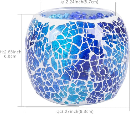 Scented Candle Holder Mosaic Glass Tea Light Holder,Handmade Romantic Glass Tealight Candle Holder for Aromatherapy,Party Décor(NO Candles),Also Used as Vase,Pen Holder,Potted Plants Bowl (Blue)