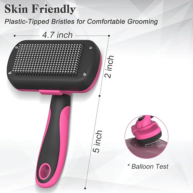 Self-Cleaning Pet Grooming Brush - Skin-Friendly Deshedding Tool for Dogs & Cats in Pink, Removes Loose Hair and Tangles-Mewly Pet