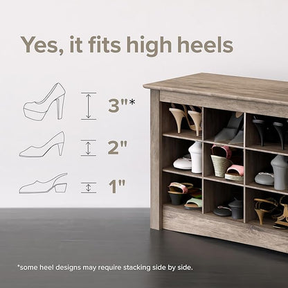 Prepac Gray Hall Tree, Shoe Cabinet, Storage Cabinet with 24 Shoe Cubbies and 6 Double Coat Hooks 15.5" D x 60" W x 77" H