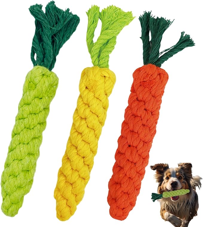3PCS Mixed Color Woven Pet Rope Toys (Yellow, Green, Orange), Chew Toys for Dogs & Cats, Safe & Durable Braided Rope Toys for Pets-Mewly Pet