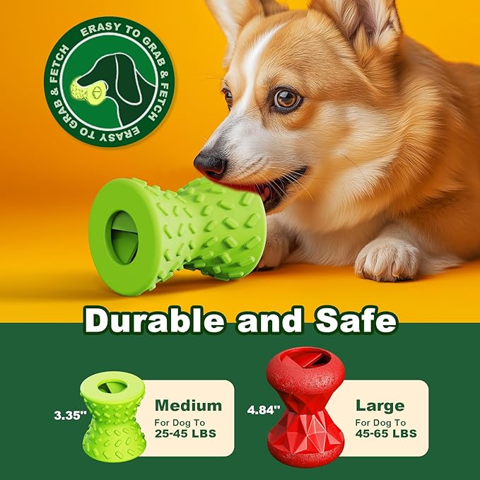 Puppy Toys, Toys for Small Dogs, Dog Treat Toy for Traning, Interactive Toy, Dog Treat Dispenser Toy,Natural Rubber Dumbbell Shaped(Green)-Mewly Pet
