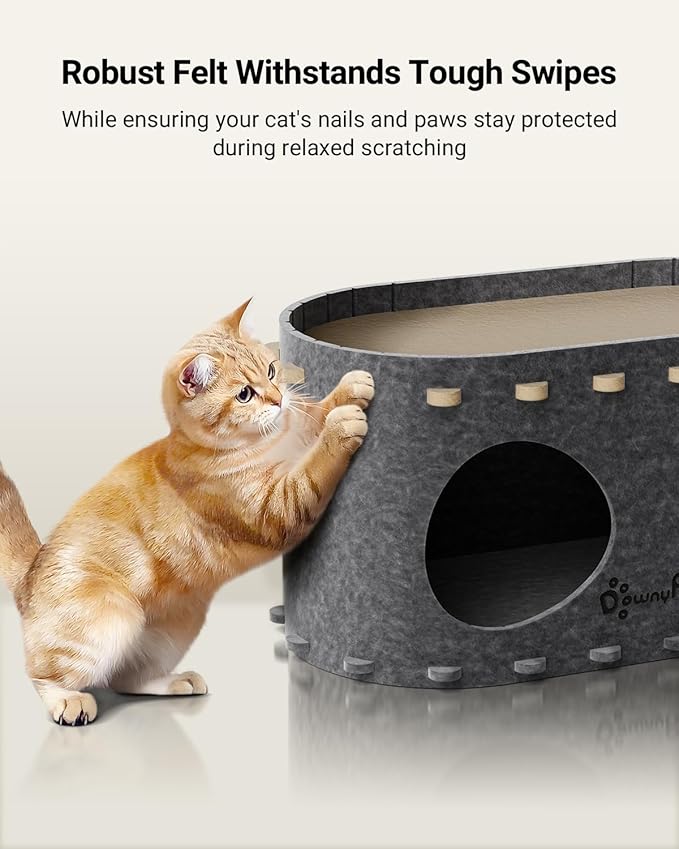 DownyPaws Cat House for Indoor Cats, Cat Bed Cave for Multiple & Large Cats Up to 22 Lbs, Scratch Resistant Peekaboo Cat Caves, Foldable Tunnel Enclosed Bed, PeekaPurr, Sesame Gray-Mewly Pet