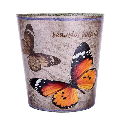 10L/2.64 Gallon Trash Can, Decorative Waste Basket, PU Leather Waste Paper Basket, Waterproof Garbage Can for Bathroom, Bedroom, Office, Kitchen and Living Room - Orange and Black Butterfly