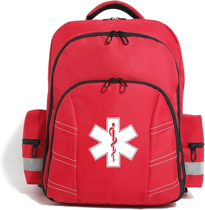 Red Medicine Backpack for School Empty First Aid Bag for Trauma Medication Safety Backpack Travel Paramedic Bag EMS EMT for Nurse Responder(bag only)-Mewly Pet