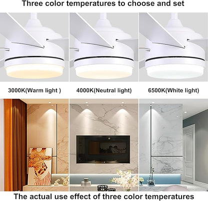 YUHAO 52 Inch White Ceiling Fan with Light and Remote Control.Noiseless,Dimmable,3CCT,6 Speeds Reversible, DC Ceiling Fans for Indoor or Covered Outdoor
