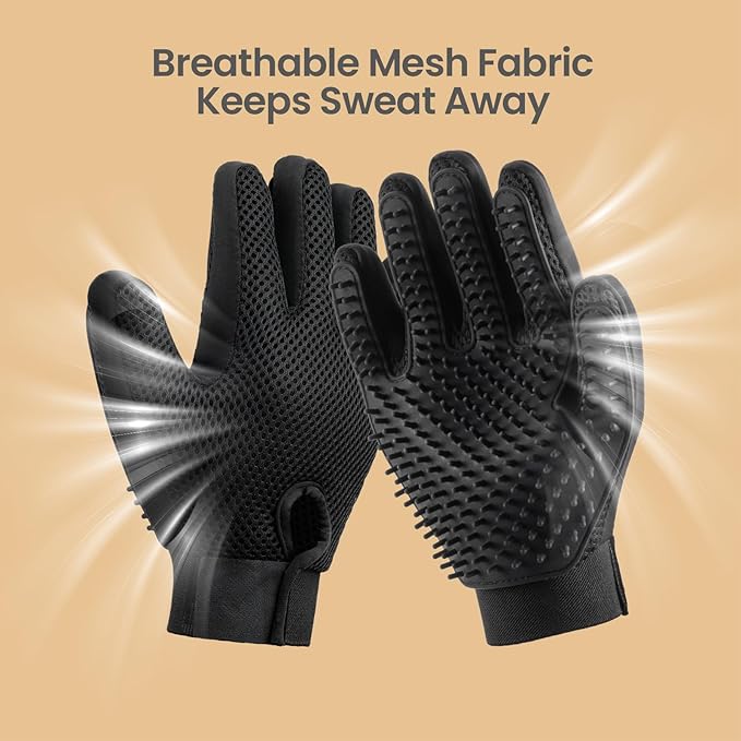 Pet Hair Remover Glove - Gentle Pet Grooming Glove Brush - Deshedding Glove - Massage Mitt with Enhanced Five Finger Design - Perfect for Dogs & Cats with Long & Short Fur - 1 Pack (Right-hand), Black-Mewly Pet