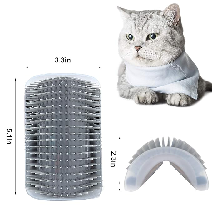 2 PACK Cat Self Grooming Corner Scratcher with Catnip, Massage Comb Brush for Long & Short Fur-Mewly Pet