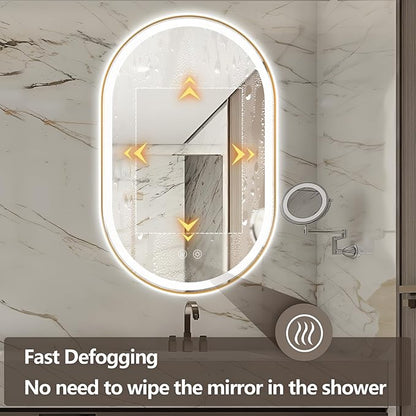 Niccy Oval LED Mirror for Bathroom, 48x30 Front Lit + Backlit Vanity Mirrors with Light Anti-Fog, Shatter-Proof, 3 Colors, Makeup Mirror with Gold Frame (Horizontal/Vertical)