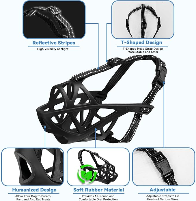 Dog Muzzle for Large Dogs, Medium and X-Large Aggressive Dog, Breathable Basket Muzzles, Suitable for Grooming Trimming Training, Allows Panting Drinking (Black, M)-Mewly Pet