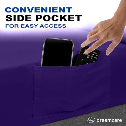 DREAMCARE Queen Sheet Set – 4 pcs Cooling Sheets – up to 21” Extra Deep Pocket Queen Sheets – Hotel Luxury Sheets & Pillowcases – Superior Softness 100% Fine Microfiber with Side Pocket – Purple