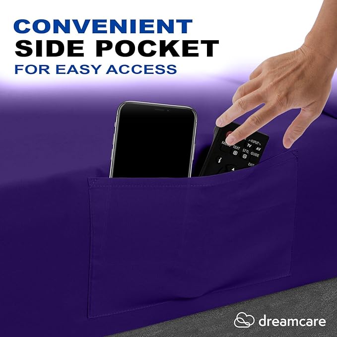 DREAMCARE Queen Size Sheets - Cooling Bed Sheets - 4pcs Set - up to 15" Deep Pocket Queen Sheet Set - Sheets Queen Size Bed - Soft & Long Lasting 100% Fine Brushed Polyester with Side Pocket -Purple