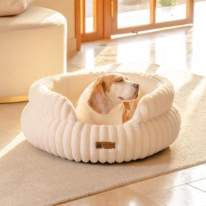MEWOOFUN Dog Bed for Medium Dogs, Washable Large Cat Beds for Indoor Cats, Donut Pet Bed for Dogs and Cats with Anti-Slip Bottom (Beige, 27"x27"x10")-Mewly Pet