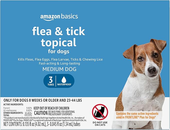 Amazon Basics Flea and Tick Topical Treatment for Medium Dogs (23-44 Pounds), 3 Count (Previously Solimo)-Mewly Pet