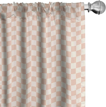 Ambesonne Geometric Curtains, Pale Salmon Colored Chess Table Like Modern Pink Color Squares Art Print, Window Treatments 2 Panel Set for Living Room Bedroom, Pair of - 28" x 95", Peach Cream