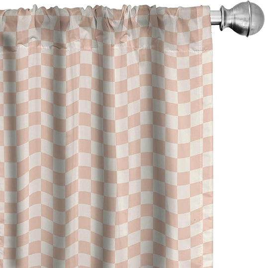 Ambesonne Geometric Curtains, Pale Salmon Colored Chess Table Like Modern Pink Color Squares Art Print, Window Treatments 2 Panel Set for Living Room Bedroom, Pair of - 28" x 95", Peach Cream
