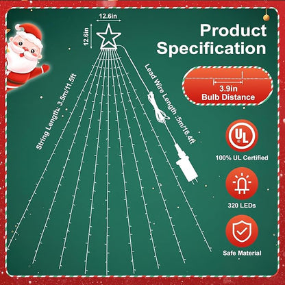 FUNIAO Outdoor Christmas Decorations Star Lights, 320 LED Hanging Twinkle Fairy String Lights Outside Tree Decoration Lights for Christmas, Yard, Garden, New Year (Plastic Star-Red White Green)