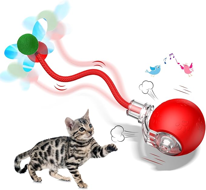 Interactive Cat Ball Toy - 2025 Smart Rolling Cat Toy with Shiny Tail, Motion Activated Boredom Relief for Indoor Cats, USB Rechargeable & Obstacle Avoidance-Mewly Pet