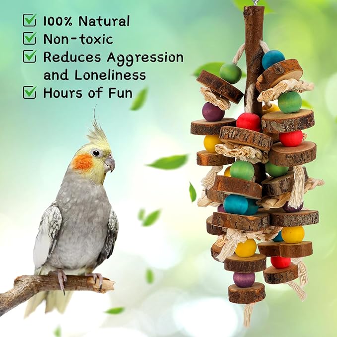 Rypet Wood Bird Chewing Toys for Cage Wall, Wooden Bird Cage Toy for Helping to Trim Beak, Birds Toys Parrot Toy for African Grey Parrots Cockatoos Amazon Parrot and Other Small to Medium Parrots-Mewly Pet