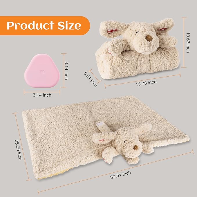 Heartbeat Toy Puppy Heartbeat Blanket for Dog Anxiety Relief, Heartbeat Stuffed Animal for Puppy Calming Aid Behavioral Aid, Comfort Cuddle Toy for Dogs Cats Pets…-Mewly Pet