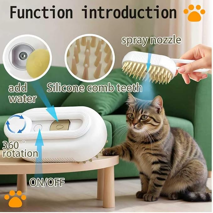 Cat steam brush USB-Powered Pet Steam Brush for Dogs & Cats | Instant Fog Deshedding Tool, Reduces Shedding & Flyaway Hair | Gentle Grooming Brush for Dog & Cat Hair Loss Control (Orange)-Mewly Pet