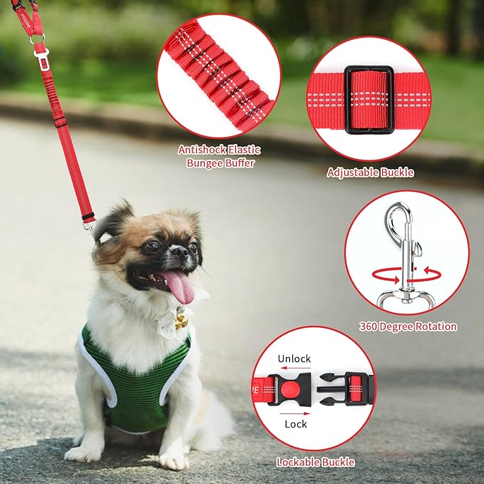 BWOGUE Pet Dog Cat Seat Belt Reflective Car Dog Headrest Restraint Leash Elastic Buffer Bungee Adjustable Tangle-Free Safety Leads Vehicle Seatbelt Harness for Small, Medium and Large Dogs (1 Pack)-Mewly Pet