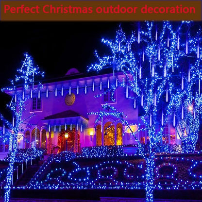 Kwaiffeo Blue Icicle Lights Outdoor, Waterproof Meteor Shower Lights for Christmas Halloween Yard Decorations Outside, UL Plug, 8-Tube