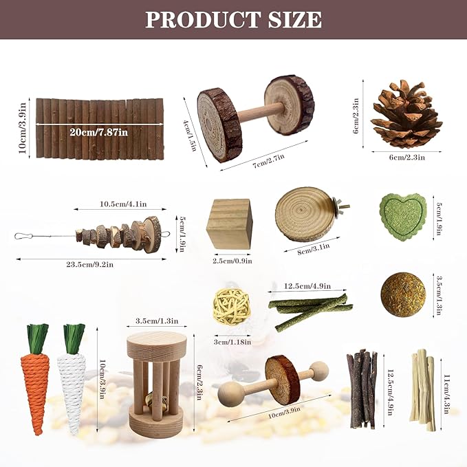 Hamster Toys Set,Guinea Pig Toys Small Animal Chewing Toy and Rat Cage Accessories, 16 Different,Hamster Small Animal Hideout ,Chinchillas, Gerbils, Rats, Rodents Teeth Care,Natural Molar Tools-Mewly Pet