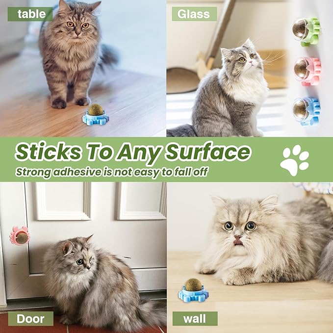 Catnip Toys 4 Pack Catnip Balls Catnip Wall Ball 360° Rotatable Chewing Teeth Cleaning Edible Cat Interactive Toys Indoor Play with Cats Wall Anxiety Relief Cat Chew Ball-Mewly Pet