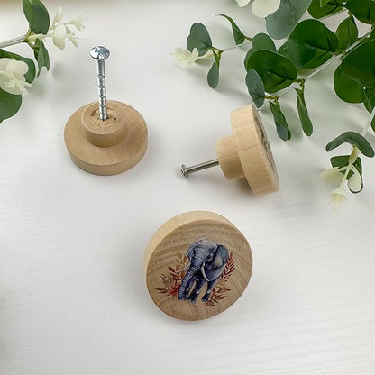 8Pack1.8 Safari Animals Wooden Cabinet Knob Elephant Giraffe Lion Zebra Theme Nursery Room Dresser Drawer Handle Pulls and Knobs