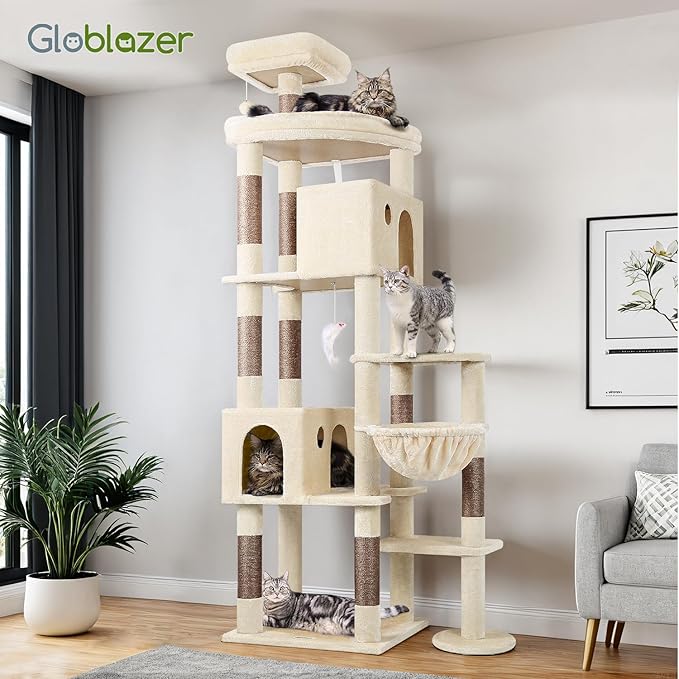 Globlazer Giant Cat Tree, 83 inch Cat Tree for Indoor Cats Large Adult, XXL Cat Tower with 9 Scratching Posts for 20lb+ Heavy Duty Large Adult Cats, F83, Beige-Mewly Pet