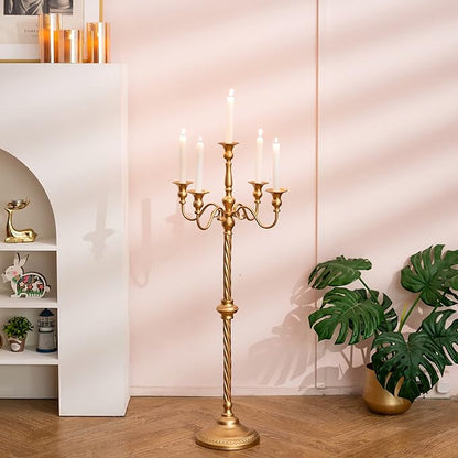 Sziqiqi Floor Candlestick Holder Gold Candelabra - 35inch Tall Candlestick Holders for Taper Candles Candle Sticks Holder Decor for Wedding Table Centerpiece Anniversary Ceremony 2pcs