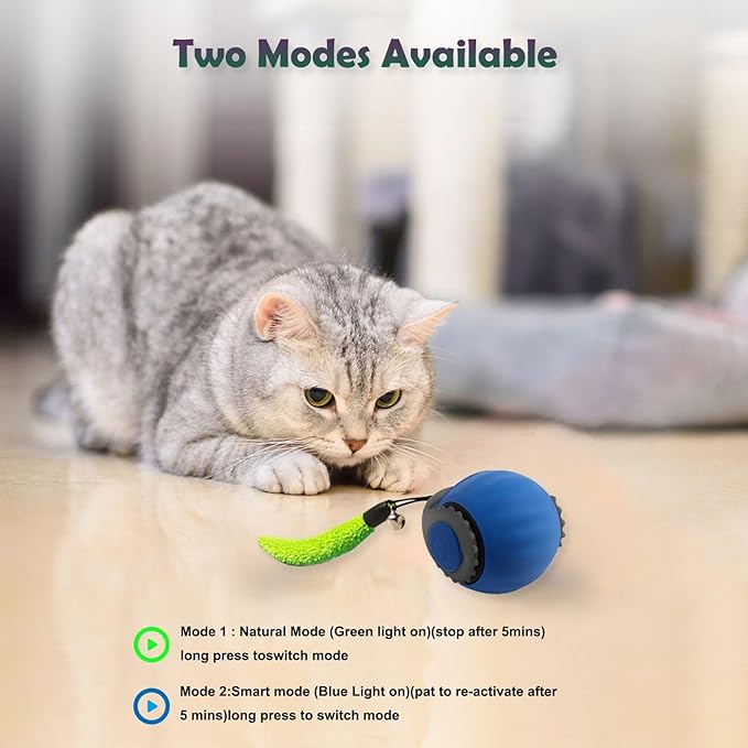 Smart Speedy 3.0 Interactive Cat Ball with Auto Obstacle Avoidance - Indoor Kitten Toy for Mental Stimulation & Playtime Fun ，2025 Edition (Blue)-Mewly Pet