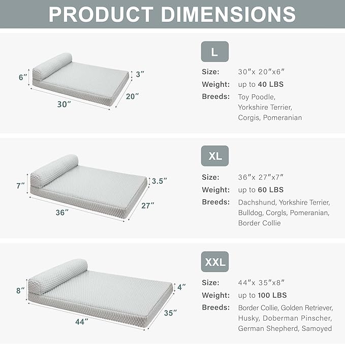 Tinaco Orthopedic Cooling Bed for Large Dogs & Cats, Removable Washable Cover (X-Large, White/Grey)-Mewly Pet