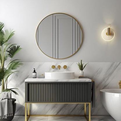 Gold Circle Mirror, Round Mirror 22 inch, Gold Wall Mirrors Metal Frame, Circle Mirrors for Bathroom, Bedroom, Living Room, Entryway.