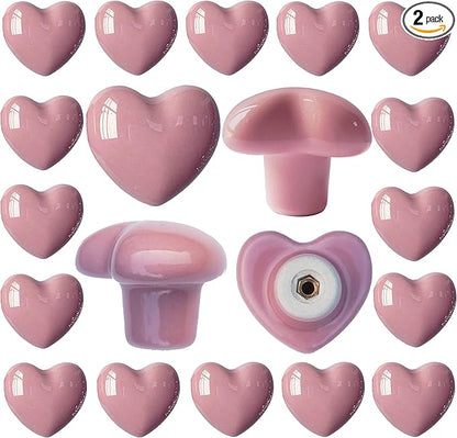Ceramic Drawer Knobs Heart Shape Cabinet Dresser Pulls Handles with 3 Sized Screws, Kitchen Furniture Knobs for Closet Cupboard Wardrobe (20, Pink)