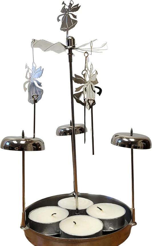 Spinning Angels Tealight Candle Spinner with Bell Chimes - Swedish Scandinavian Style Design - Measures 8" H