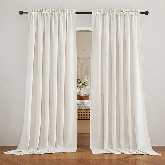 RYB HOME Sheer Curtains Linen Textured Semi Sheer Draperies Light Glare Filtering Privacy Sheer Backdrop for Bedroom Living Room Patio Door Window, Linen, W 70 x L 95 inches Long, 2 Pcs