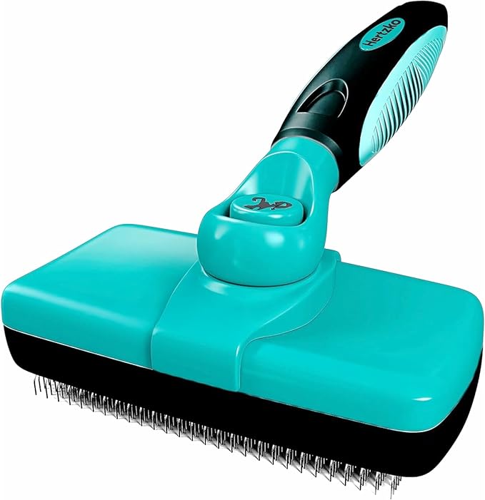 Hertzko Dog Brush for Shedding - Self Cleaning Slicker Brush for Dogs and Cats - Gently Removes Loose Hair, Tangles, and Dirt - Grooming Comb Suitable for Long or Short Coats - Aqua-Mewly Pet