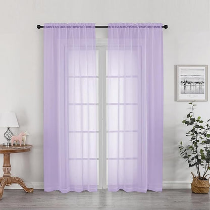 OWENIE Sheer Curtains 78 inches Long for Bedroom Living Room 2 Panels Set, Rod Pocket Soft Light Filtering Privacy Fimly Sheer Curtains & Drapes, Solid Purple Window Treatments, 42Wx78L