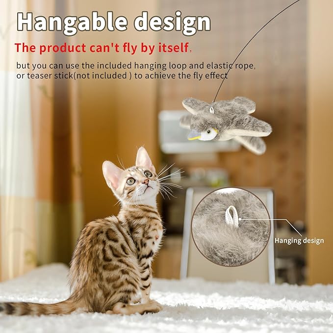 Cat Toys, Flapping Bird Cat Toy(No Flying), Interactive Catnip Toy with Springs & Catnip Bags, Chirping Noise Rechargeable Moving Wings Dog Cat Kitten Toys, Flappy Flying Pets Toy for Indoor-Mewly Pet