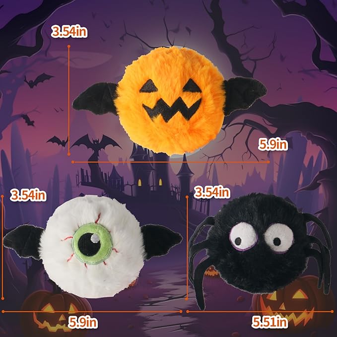 DKING 3Pack Squeaky Dog Balls,2 in1 Funny Puppy Ball Toys,Birthday Dog Toy for Small Medium Dogs (Halloween Ball)-Mewly Pet