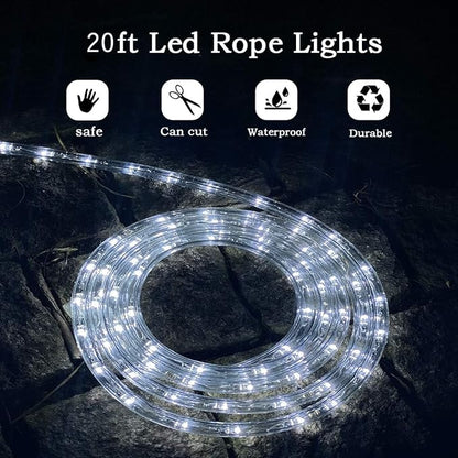 LED Rope Light, 20Ft LED Strip Lights Outdoor Waterproof Decorative Lighting for Indoor/Outdoor Decorations, Deck, Patio, Party and Bedroom Decorations (Cold White)