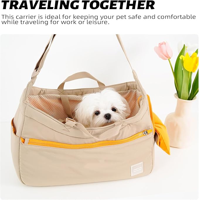 Soft and Comfortable Pet Carrier and Business Backpack with Strong Support - Ideal for Business, Travel, and Outings with Small Dogs and Cats (Kahki,15.7" L x 5.5" W x 9.8" H，up to 16lbs-Mewly Pet