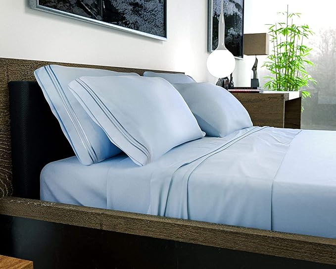 DREAMCARE King Size Sheets Set – 6 pcs Cooling Bed Sheets – up to 15” Deep Pocket King Sheet Set – 2500 Supreme Collection – Extra Soft 100% Brushed Microfiber Hotel Luxury with Side Pocket – L Blue